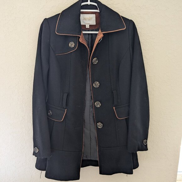 Laundry Wool Coat Black Brown Trim Size 4 - Picture 1 of 7